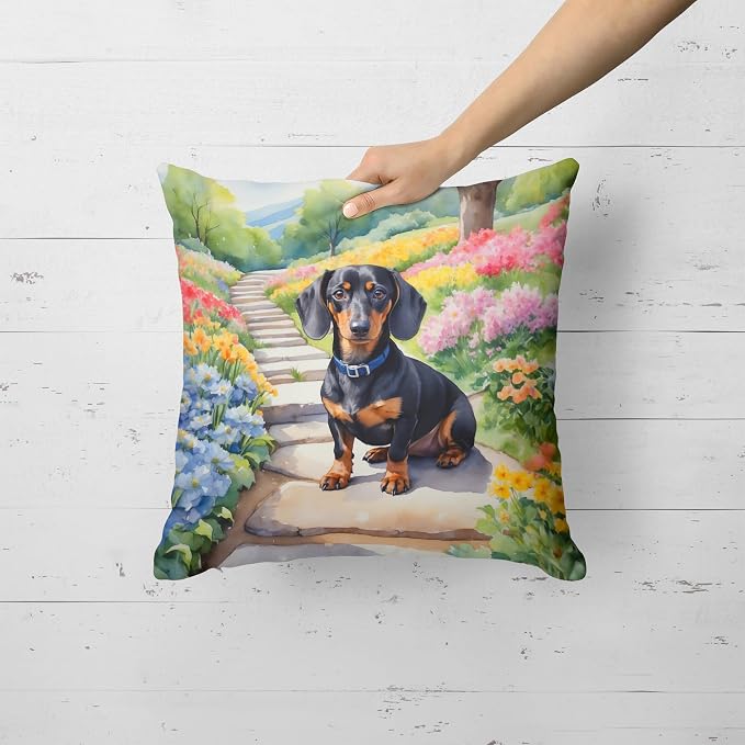 Caroline's Treasures Dachshund Spring Path Throw Pillow Machine Washable, Indoor Outdoor Decorative Pillow for Couch, Bed or Patio, 18Hx18W