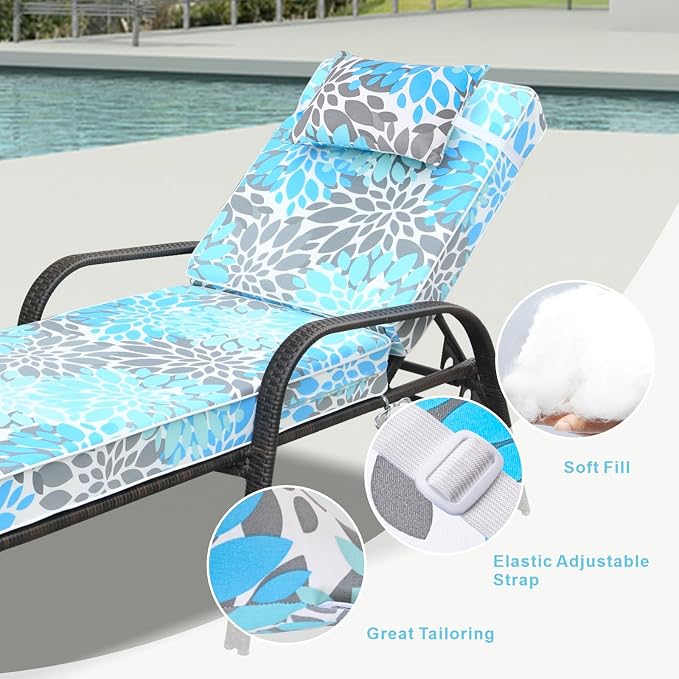 JMGBird Lounge Chair Pillow White Outdoor Pillows with Adjustable Straps | 10x16 Waterproof Outdoor Pillow covers with insert 4 Throw Pillows Headrest Cushions for Pool Patio Beach Chair