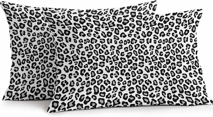 Vandarllin Outdoor Throw Pillows Covers 20x12 inch Set of 2 Waterproof Black Leopard Print Decorative Zippered Cushion Covers for Patio Furniture, Luxury Animal Fur Pattern Lumbar Pillowcases