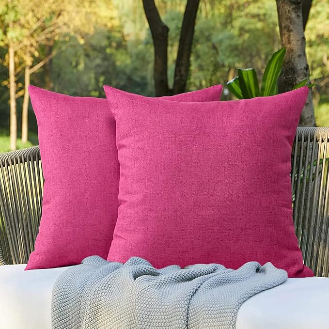 OTOSTAR Pack of 2 Outdoor Waterproof Throw Pillow Covers 18x18 Inch Garden Decorative Pillow Covers Square Outdoor Pillowcases Patio Cushion Case Pillows for Couch Tent Sofa Balcony Decor (Hot Pink)