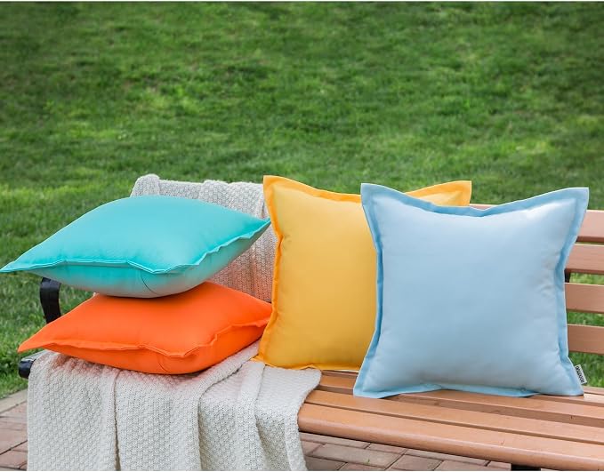 LIGICKY Orange Outdoor Waterproof Pillow Covers 20x18 Inch Pack of 2 Decorative Square Solid Color Pillows with Wide Edge Cushion Cover for Patio Tent Garden Couch Balcony Fall