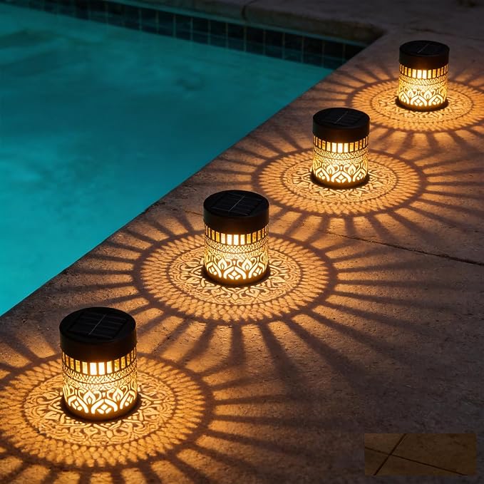 4 Pack Solar Fence Lights Outdoor, Decorative Solar Wall Lights with Mandala Pattern, IP65 Waterproof LED Wall Sconce Lantern for Garden Yard Fence Decor, Patio Pathway, Gift for Women Mom
