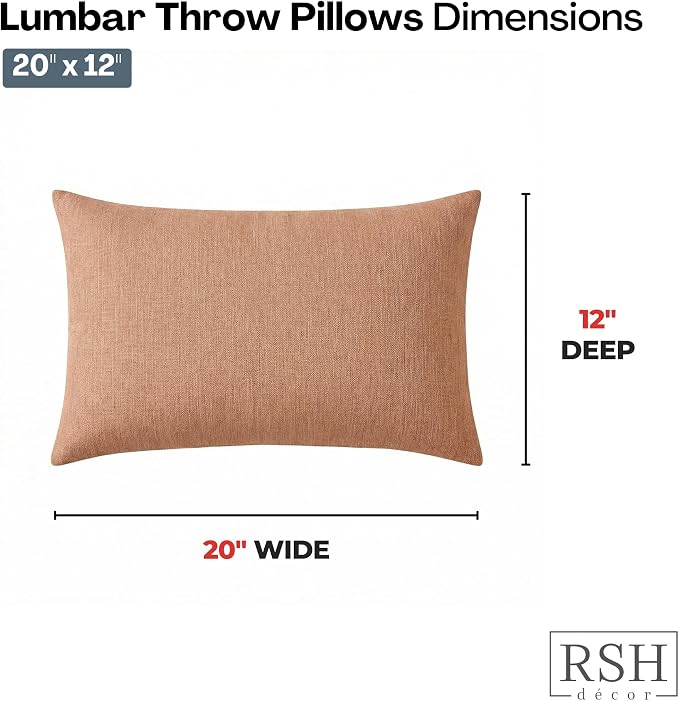 RSH DECOR: Sunbrella Lumbar Throw Pillows Set of 2 | 20" x 12" | Water and Fade-Resistant Performance Fabric | Outdoor Pillow Covers with Down-Alternative Inserts | Made in USA (Cast Petal Pink)