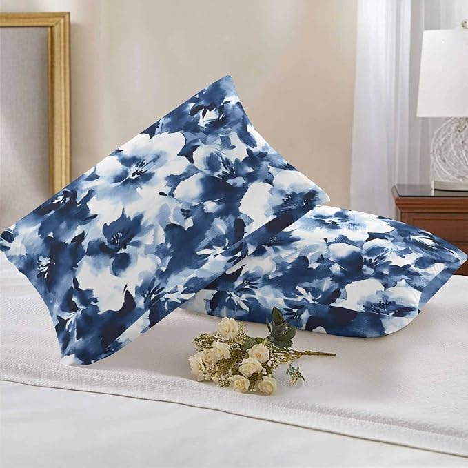 Abstract Watercolor Flower Art Outdoor Pillow Covers Set of 2,Decorative Waterproof Throw Pillow Case, Natural Blue White Floral Cotton Linen Soft Cozy Cushion Pillowcases