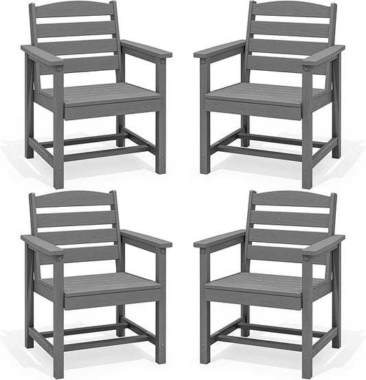 SERWALL Outdoor Dining Chairs Set of 4 with Arms, All-Weather HDPE Patio Chair with 19.7" Widened Seat, for Backyard, Garden, Gray