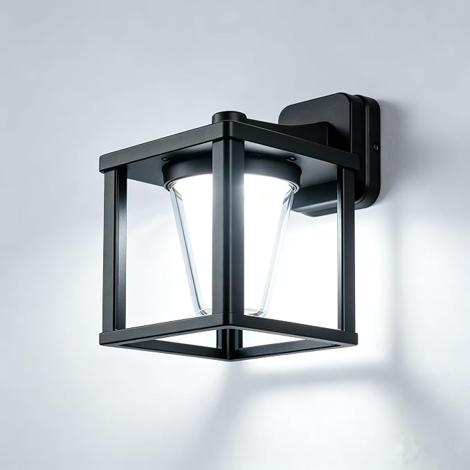 Outdoor LED Wall Sconces 15W | 6000K Outdoor Wall Lights, IP65 Waterproof Aluminum Acrylic Shade Black for House Front Porch Garage Garden