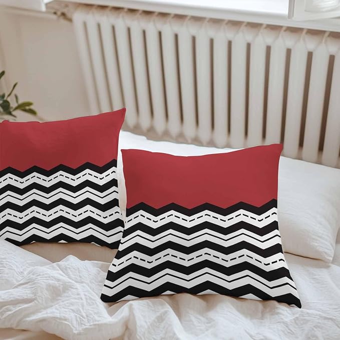 Black Ripple Outdoor Pillow Covers Pack of 2 Black Striped Simple Red Geometric Abstract Waterproof Throw Pillow Covers Decorative Cushion Cases for Patio Garden Tent Balcony Couch 26x26 inch