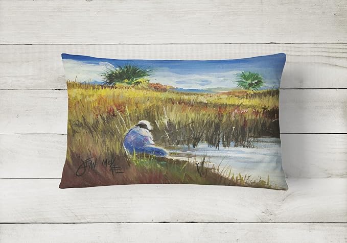 Caroline's Treasures JMK1125PW1216 Fisherman on The Bank Canvas Fabric Decorative Pillow Machine Washable, Indoor Outdoor Decorative Pillow for Couch, Bed or Patio, 12HX16W