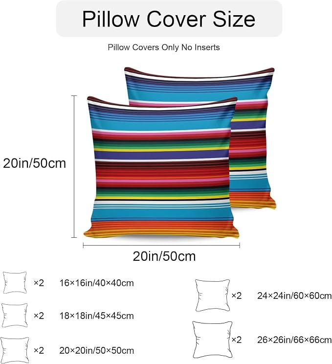 Colorful Striped Outdoor Pillow Covers 24x24 Inch Throw Pillow Covers Set of 2 Waterproof Decorative Pillow Cases Boho Rainbow Stripes Abstract Lines Cushion Covers for Patio Furniture Garden Couch
