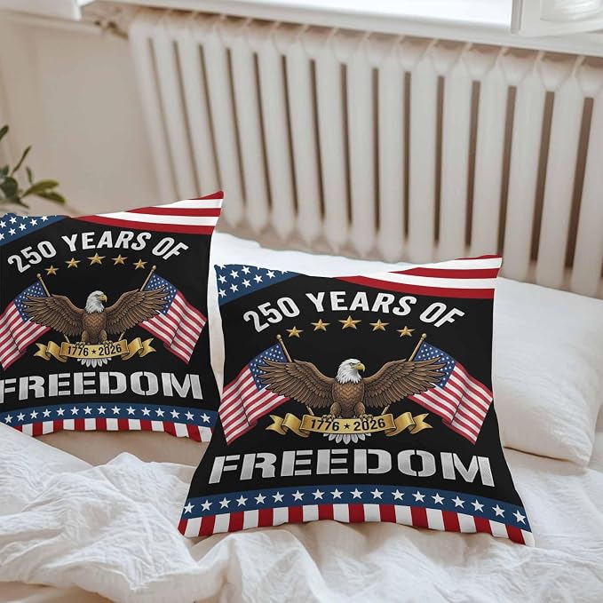 250 Years Anniversary Outdoor Waterproof Throw Pillow Covers 20x20 Set of 2, American Flag Eagle Independence Day Decor Pillowcases Cushion Pillowcase for Couch Sofa Patio Outside Pillow Protector