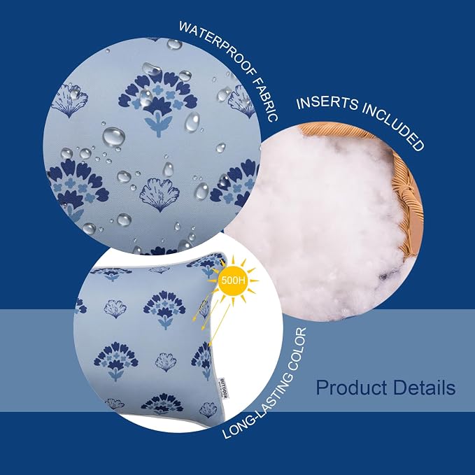 Pack of 2 Patio Lumbar Pillows 12"x20" | Fade Resistant Outdoor Waterproof Lumbar Pillow with Inners Decorative Garden Lumbar Cushions for Home Patio Terrace Sofa