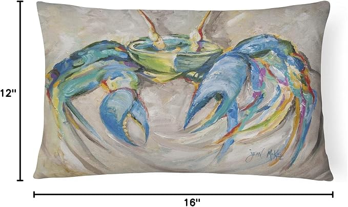 Caroline's Treasures JMK1089PW1216 Blue Crab Canvas Fabric Decorative Pillow Machine Washable, Indoor Outdoor Decorative Pillow for Couch, Bed or Patio, 12HX16W