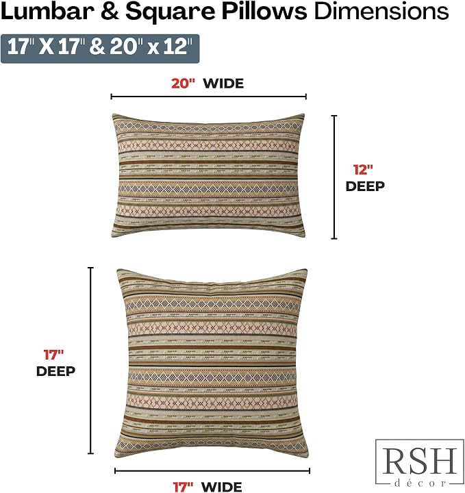 RSH DECOR: Sunbrella Lumbar & Square Pillows Set of 4 | 20" x 12" & 17" x 17" | Water and Fade-Resistant Performance Fabric | Outdoor Throw Pillows for Patio Furniture | Made in USA (Chimayo Dew)