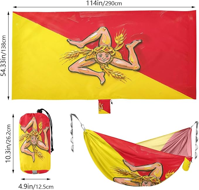 Oil Painting Flag Sicilian Hammocks with Portabl Carry Bag Hanging Hammock for Outside Patio Garden