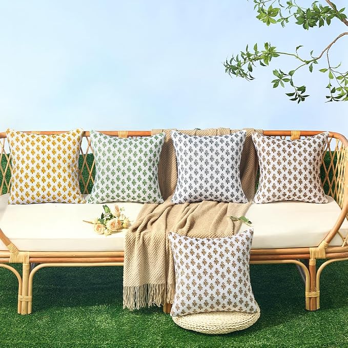 Outdoor Pillow Covers 20x20 Set of 2 Boho Yellow Floral Accent Print Decorative Throw Pillow Cases for Outdoor Waterproof Patio Furniture Garden Porch Sofa Bed Cushion Covers Home Decor JB005-G20