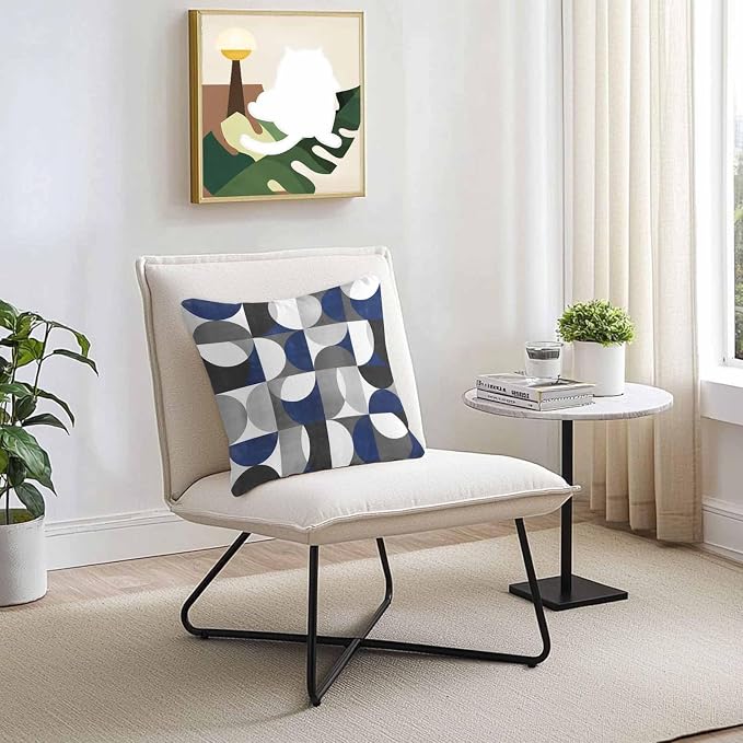 Vandarllin Outdoor Throw Pillows Covers 24x24 inch Set of 2 Waterproof Modern Blue Gray Geometric Decorative Zippered Cushion Covers for Patio Furniture, Abstract Mid Century Lumbar Pillowcases
