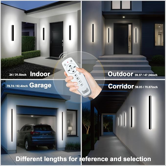 39 Inch Modern Outdoor Wall Lights, 2700K-6500K Dimmable Selectable Outdoor Wall Sconce with Remote Control, IP65 Waterproof Exterior Linear Wall LED Light for House Garage