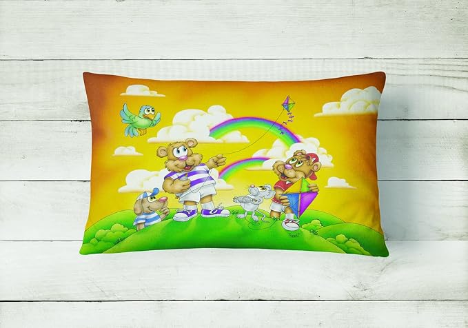 Caroline's Treasures APH0374PW1216 Bears Flying a Kite Canvas Fabric Decorative Pillow Machine Washable, Indoor Outdoor Decorative Pillow for Couch, Bed or Patio, 12HX16W