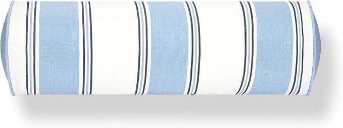 Hofdeco Premium Coastal Hampton Outdoor Performance Bolster Pillow Cover Only, 6"x20" Water Repellent, UV and Fade Resistant for Backyard, Couch, Poolside, Azure Blue Indigo Woven Harbor Stripes