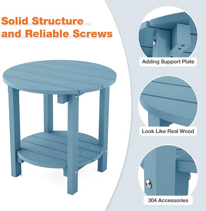 YEFU Adirondack Side Table, 18" Double Outdoor Side Table, Poly Lumber end Table, Weather Resistant for Indoor, Patio, Pool, Porch, Backyard-Blue