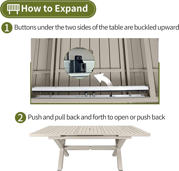 TWT Aluminum Outdoor Dining Table for 8, 62.8" - 82.5" Extendable Patio Dining Table with Umbrella Hole on Top with X-Shaped Frame Easy to Assemble for Backyard Garden Yard Porch Deck, Milk Coffee