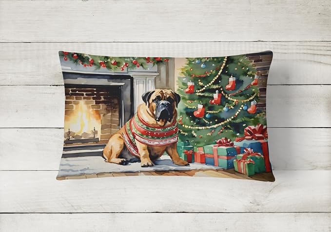 Caroline's Treasures DAC2624PW1216 Bullmastiff Cozy Christmas Throw Pillow Machine Washable, Indoor Outdoor Decorative Pillow for Couch, Bed or Patio, 12HX16W