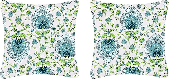 Pack of 2 Outdoor Waterproof Decorative Throw Pillow Covers for Patio Furniture, 18x18 Inch Square Fade Resistant Patio Garden Cushion Covers for Couch Bed Sofa, Floral Blue