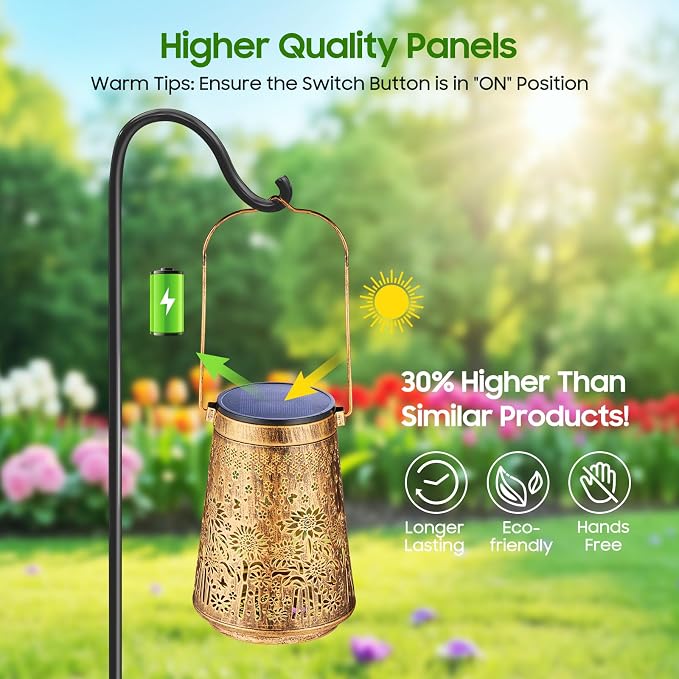 2 Pack Solar Lanterns Outdoor Waterproof, Birthday Gifts for Women Mom | Hollow-Out Metal Sunflower Lantern, 2 Lighting Modes, Outside Hanging Solar Lights for Christmas Decorations, Garden Decor