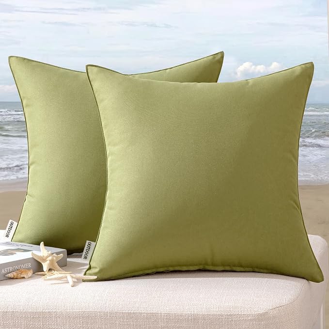 MIULEE Decorative Outdoor Waterproof Pillow Covers 20x20 Sage Green | Decorative Patio Furniture,Pack of 2,Accent Square Soild Throw Pillow Covers,Summer Garden Tent Couch Sofa