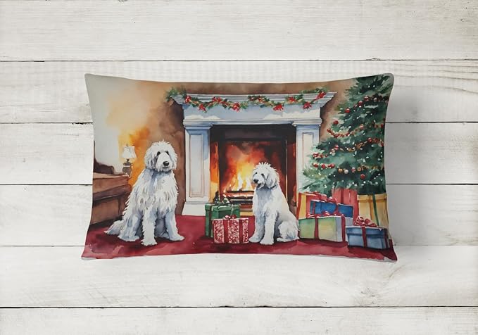 Caroline's Treasures DAC2692PW1216 Komondor Cozy Christmas Throw Pillow Machine Washable, Indoor Outdoor Decorative Pillow for Couch, Bed or Patio, 12HX16W