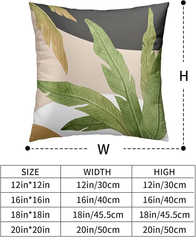 2 Pack Green Palm Leaf Spring Summer Pillow Covers 16x16 Inch Banana Leaves Decorative Throw Pillow Covers Brown and White Black Pillowcase Cotton Blend Farmhouse Decor for Chair Bed Car