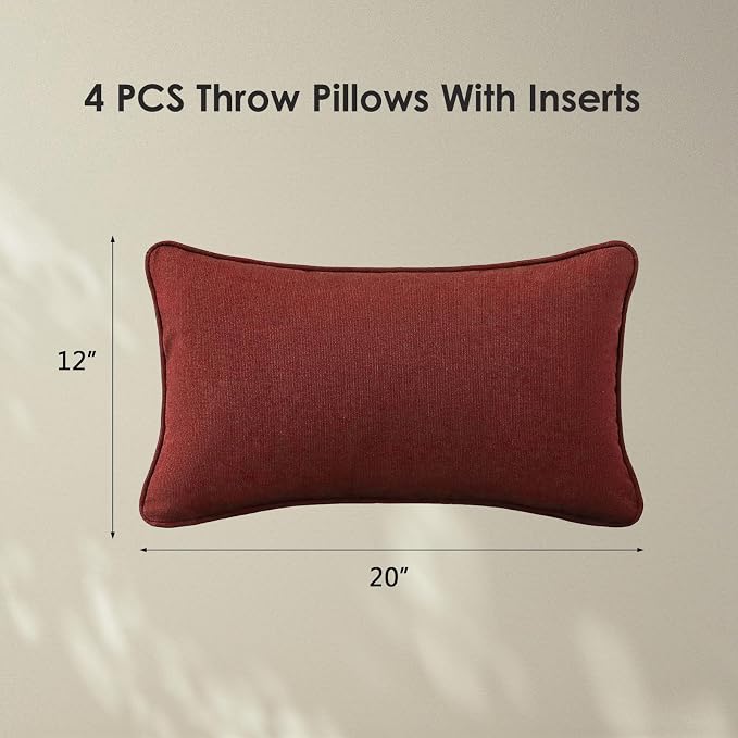 Unimatta Sunbrella Decorative Outdoor Water Repellent Throw Pillows with Inserts, Set of 4, 20" x12" Pillows for Patio, Backyard, Bed, Couch, and Patio Furniture, Spectrum Brick