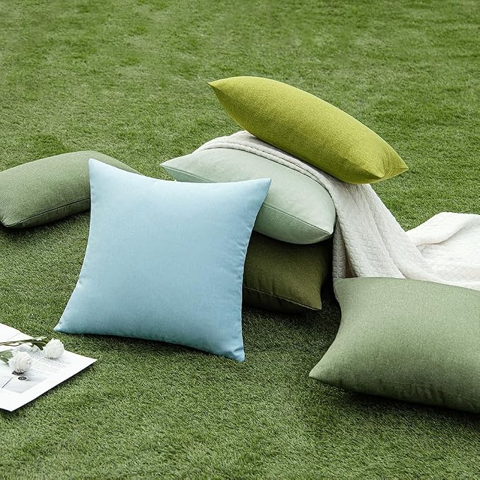 EMEMA Outdoor Throw Pillow Covers Decorative Farmhouse Square Pillowcases Waterproof Cushion Covers Cases for Patio Couch Garden Sofa Home Living Room Set of 2 20x20 Inch Blue Gray