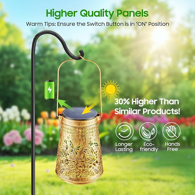 4 Pack Solar Lanterns Outdoor Waterproof, Birthday Gifts for Women Mom | Hollow-Out Metal Butterfly Lantern, 2 Lighting Modes, Outside Hanging Solar Lights for Christmas Decorations, Garden Decor