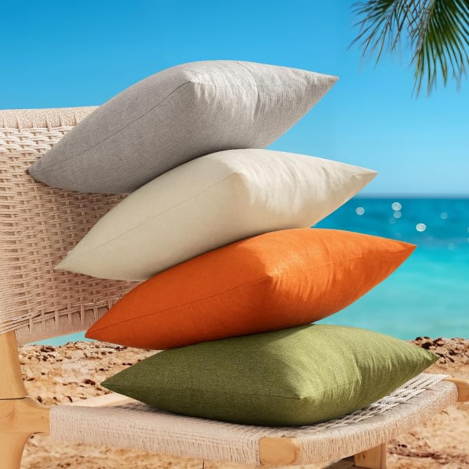 ANRODUO Outdoor Waterproof Pillow Covers for Patio Orange 18x18 Pack of 2 | Outdoor Pillow Covers for Patio Furniture, Decorative Linen Cushion Sham, Outside Square Pillowcase for Garden Balcony Decor