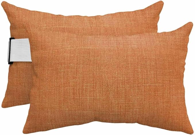 Outdoor Pillow for Chaise Lounge Chair Orange Rustic Vintage Burlap Texture Outdoor Pillows Waterproof with Adjustable Strap Headrest Lumbar Pillows for Garden Patio Furniture 2 Pack 11" x 16"