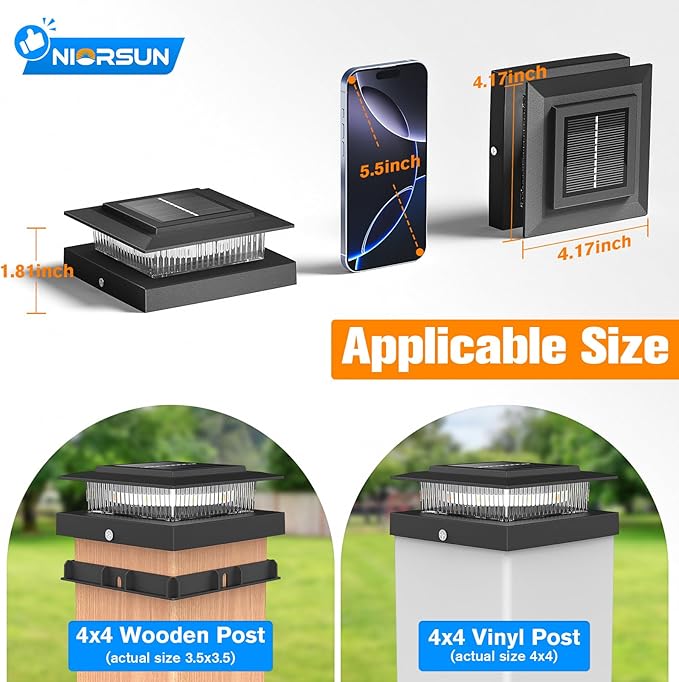 4x4 Post Solar Lights with 2 Modes,Solar Post Lights, 12 Pack Black | Solar Post Cap Lights for 4x4 Post Caps Wood Vinyl,IP44 Waterproof Fence Post Solar Lights Outdoor, Solar Deck Post Light