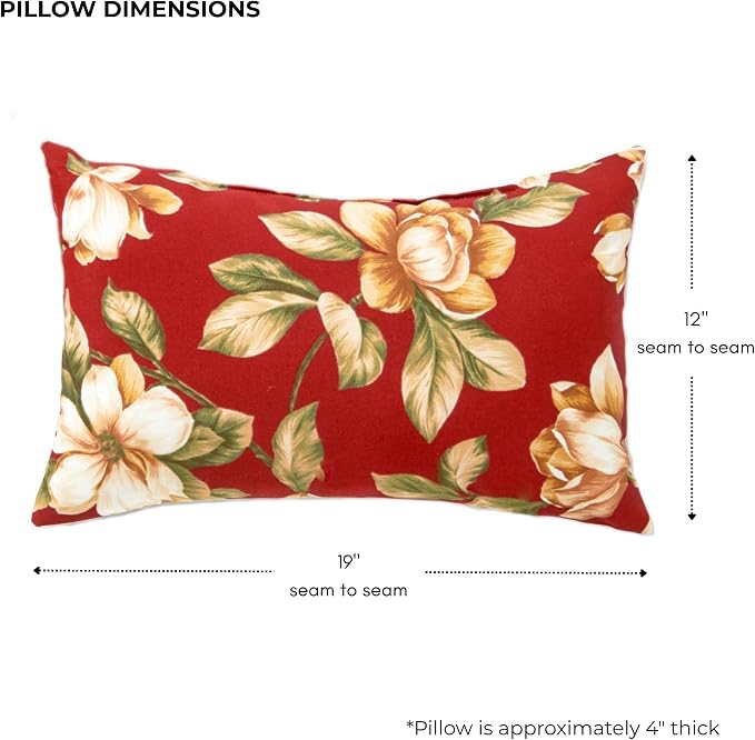 Set of 2 Outdoor Throw Pillows 19 x 12 Inch – Reversible Rectangle Patio Accent Pillows – Weather-Resistant Polyester Fabric – Eco-Friendly Recycled Polyfiber Fill – Roma Floral