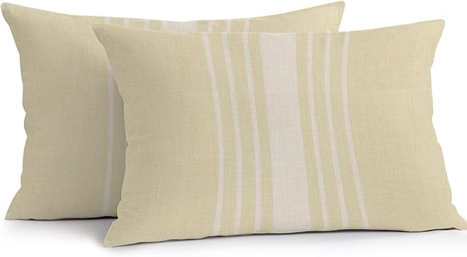 Cream Beige Striped Outdoor Pillow Covers 20x12 Inch Lumbar Pillow Covers Set of 2 Waterproof Decorative Throw Pillow Cases Modern Farmhouse Retro Lines Cushion Covers for Patio Furniture Garden Couch