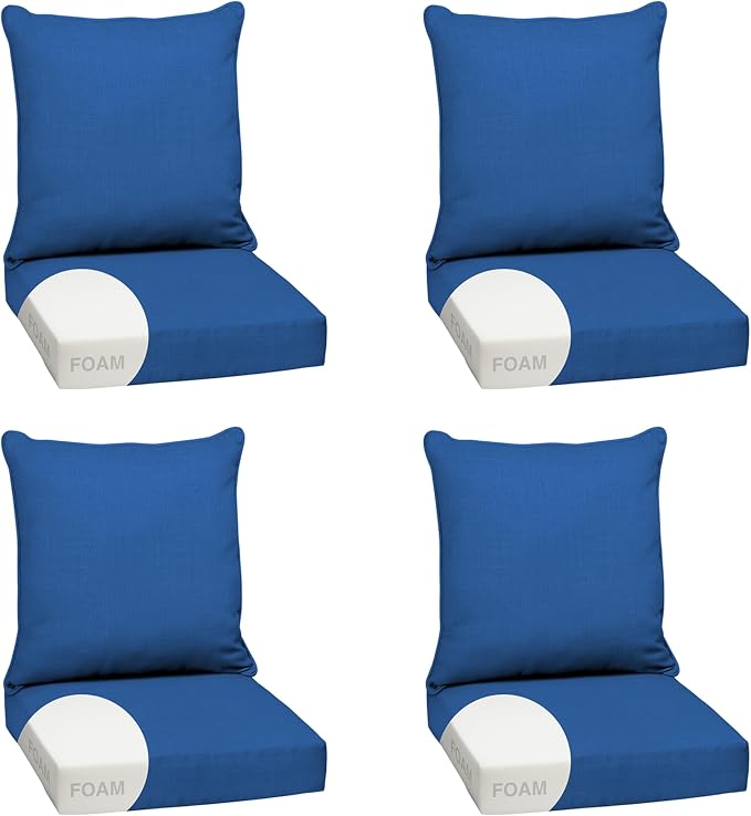 Arden Outdoor Deep Seat Cushion Set, Foam, 4-Pack, 24x24, Cobalt Blue | Sofa, Couch, Conversation Set, Premium High-Density Foam, Never Flattens, Mold and Mildew Resistant