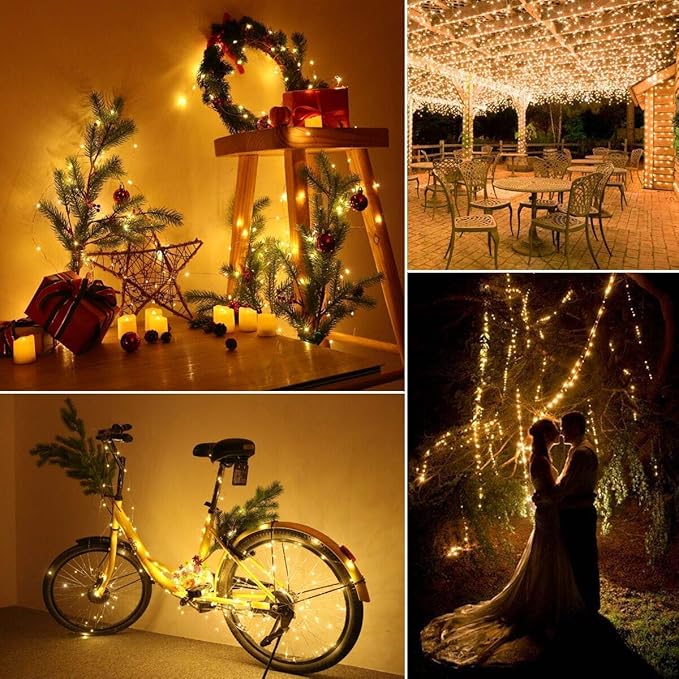 Lomotech Solar Fairy Lights Outdoor, 2 Pack Total 66ft 200 LED,Warm White | Solar String Lights Waterproof 8 Modes Twinkle Lights for Outdoor, Patio, Garden, Yard, Party, Wedding, Tree Decoration