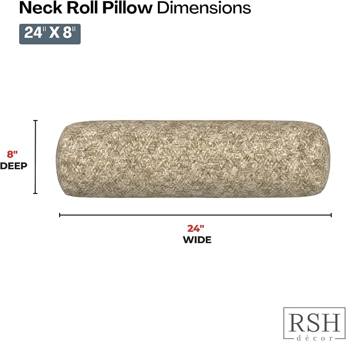 RSH DECOR: Sunbrella Neck Roll Pillows Set of 2 | 24” x 8” | Outdoor Bolster for Patio, Deck, Porch, or Poolside Chairs | Fade & Water-Resistant | Made in USA (Berber Cafe)