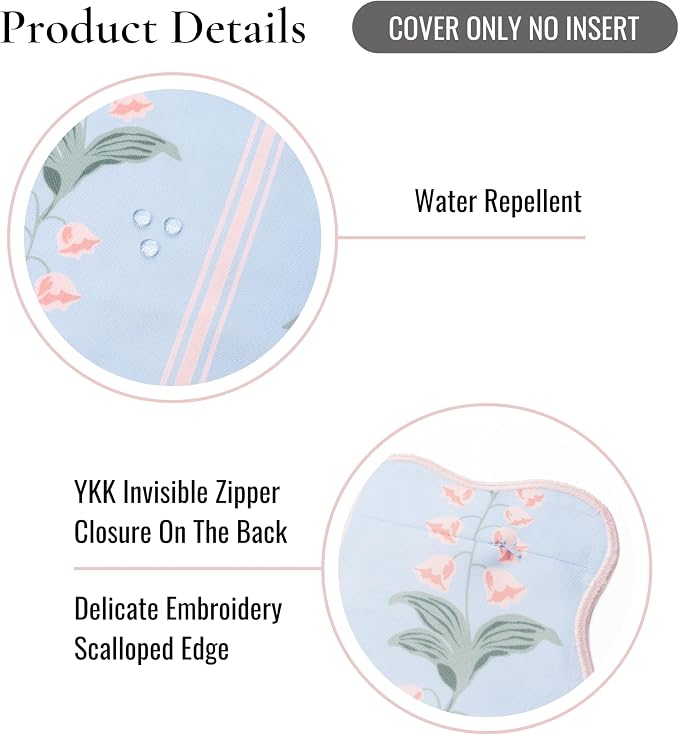 Hofdeco Premium Grandmillennial Patio Indoor Outdoor Lumbar Pillow Cover Only, 12"x20" Water Repellent for Backyard, Couch, Poolside, Baby Blue Pink Print Watercolor Striped Lily of the Valley