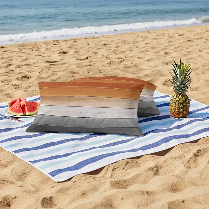Orange Gray Outdoor Pillow Covers 20x12 Inch Lumbar Pillow Covers Set of 2 Waterproof Decorative Throw Pillow Cases Farmhouse Retro Gradient Wooden Grain Cushion Covers for Patio Furniture Garden