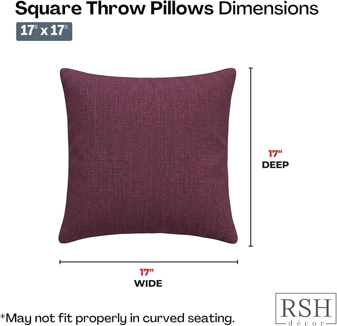 RSH DECOR Square Throw Pillows Set of 4, 17" x 17", Outdoor Pillows Waterproof, Outdoor Pillow Covers, Pillow Covers for Couch, Canvas Iris, Made in USA