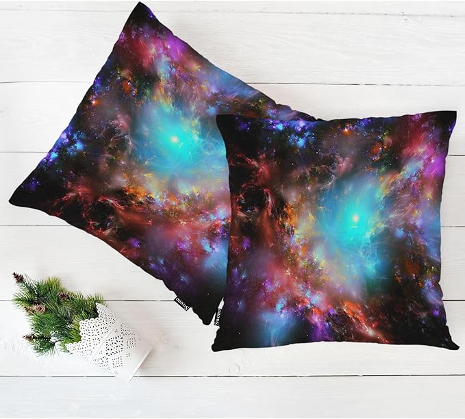 Swono Galaxy Space Pack of 2 Decorative Throw Pillow Covers Cushion Covers, Starry Outer Space Galaxy Milky Way Couch Pillow Case Boho Cushion Pillowcase for Bedroom Sofa Living Room 18X18 Inch