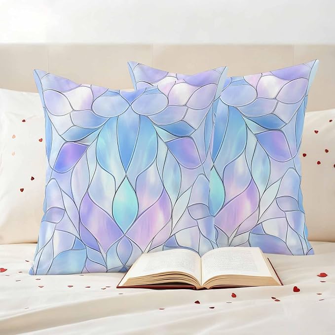 Abstract Art Outdoor Pillow Covers Set of 2 Gradient Stained Glass Fragments Modern Waterproof Throw Pillow Cover Decorative Cushion Cases for Patio Porch Garden 20X20 Inch