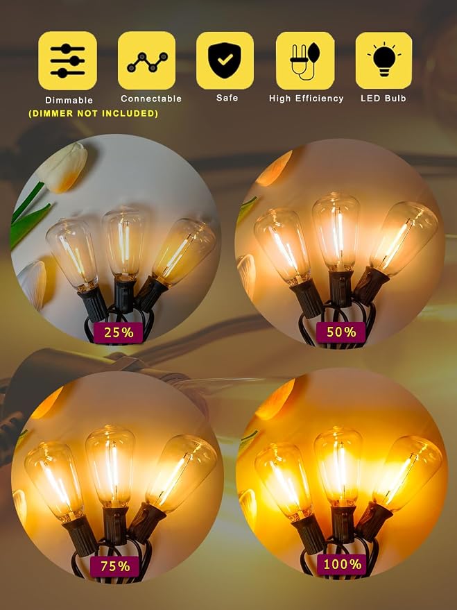 Outdoor String Lights Waterproof 300FT Patio Lighting for Outside Backyard | 3-Pack x 100FT Connectable Outdoor Lights, 156 Shatteproof Dimmable Edison Bulbs for Porch Bistro Garden Gazebo Balcony Cafe