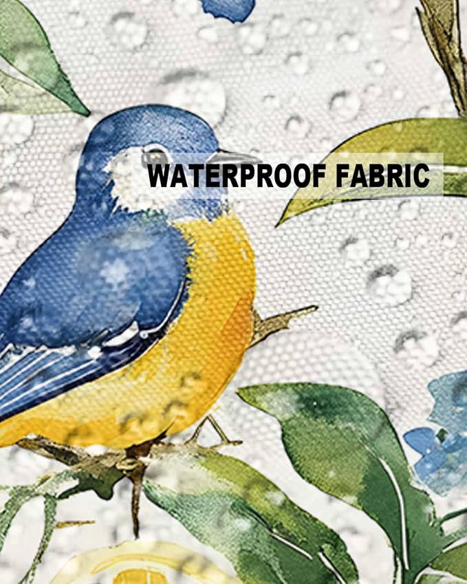 Outdoor Throw Pillow Covers Waterproof Pillow Cases 20x12In, Watercolor Lemon Bird Decorative Pillow Covers Cushion Cases for Couch Sofa Patio Garden,2 Pack Vintage Spring Blue Flower Foliage