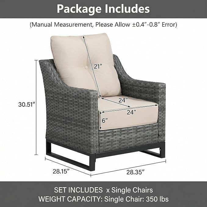 3 Pack Patio Furniture Set with 6" Thick Cushions, Dienspeak Rattan Wicker Patio Set with Two Outdoor Chairs and Table, High Back Rattan Chair with Comfy Cushions for for Porch, Garden Poolside Balcon